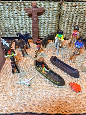 Vintage Playmobil Native American Figure Playset with Canoe and Accessories